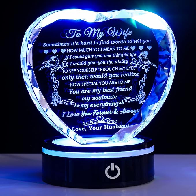 YWHL Gifts for Wife with Colorful LED Base Romantic Wedding Anniversary I Love You Gifts for Her Best Wife Birthday Gift I...