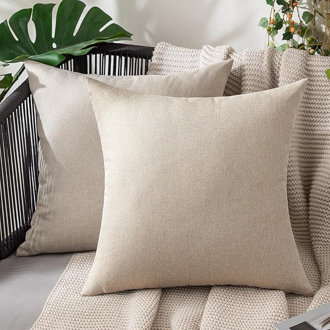 MIULEE Pack of 2 Decorative Outdoor Solid Waterproof Throw Pillow Covers Faux Linen Garden Farmhouse Cushion Cases for Pat...