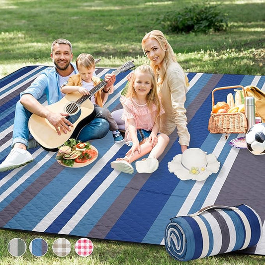 Picnic Blankets Outdoor Extra Large - 80"x80" Waterproof Beach Blanket, Machine Washable 3-Layer Foldable Park Mat with Sa...