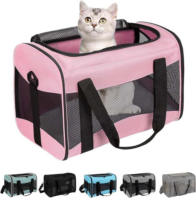 Cat Carrying Case - Pet Carrier Airline Approved, Protable and Breathable Pet Travel Carrier Removable Fleece Pad, Collaps...