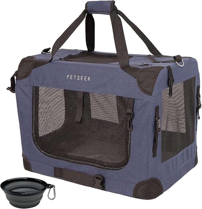 Petseek Extra Large Cat Carrier Soft Sided, Portable Small Dog Carrier for 2 Cats, 24"x16.5"x16" Car Travel Folding Comfor...