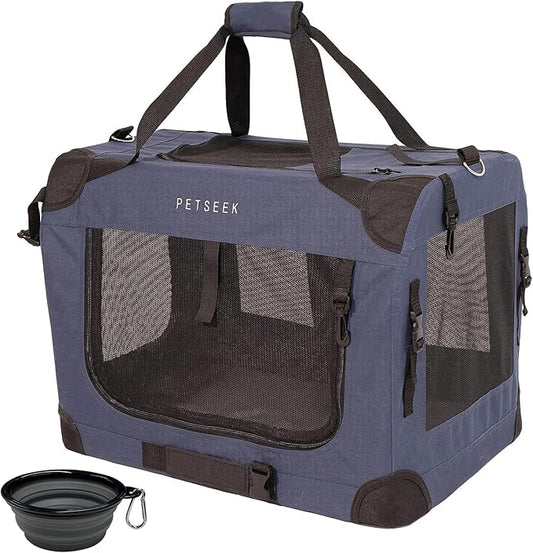 Petseek Extra Large Cat Carrier Soft Sided, Portable Small Dog Carrier for 2 Cats, 24"x16.5"x16" Car Travel Folding Comfor...