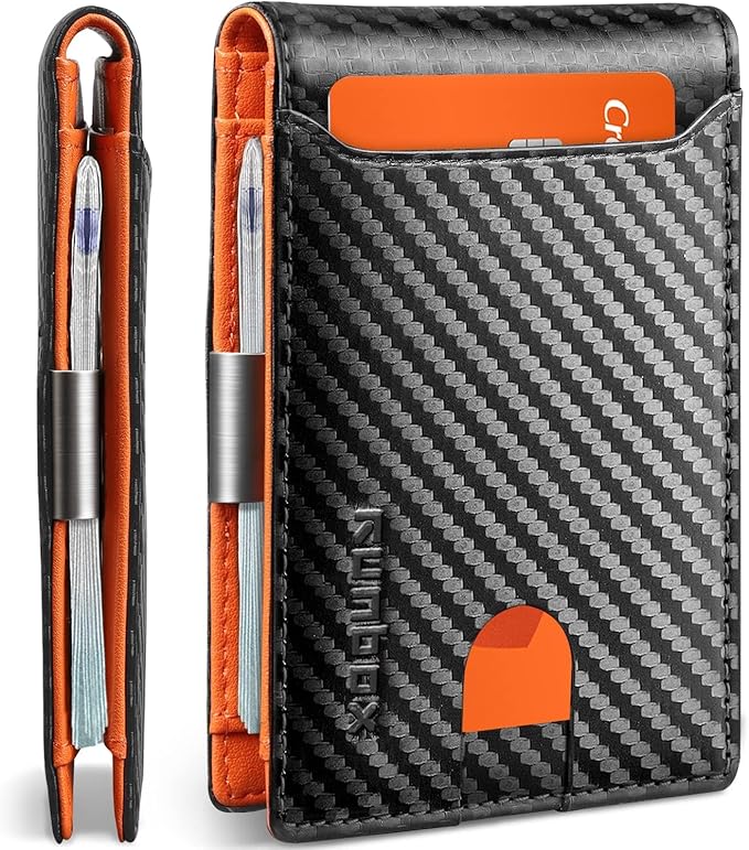 RUNBOX Slim Wallets for Men - Leather Money Clip Mens Wallet - RFID Blocking Front Pocket Bifold Wallet - Thin Credit Card...
