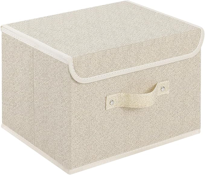 ENUMAIL Storage Boxes, Collapsible Storage Bins with Lids, Cotton and linen cloth Storage Baskets with Handle, for Books, ...