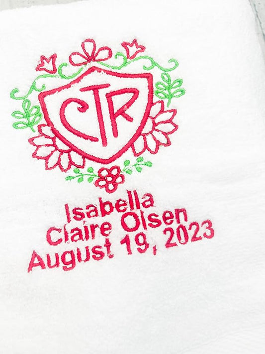 AVTRBoutique LDS Baptism Gift CTR Towel, Personalized Floral Gift Bath Towel Church of Jesus Christ of Latter-Day Saints (...