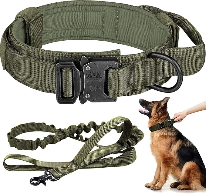 Eitchen Tactical Dog Collar and Leash Set Heavy Duty Military Dog Collar with Handle and Metal Buckle for Medium and Large...