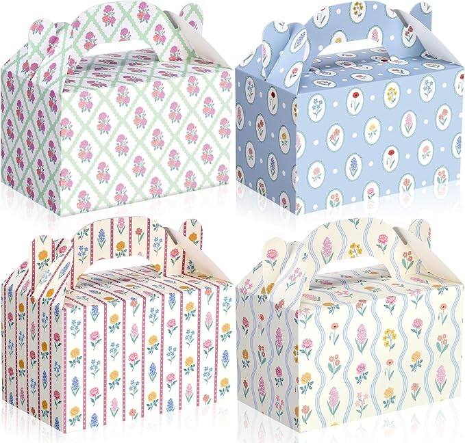 Novabright 24 Pcs Pastel Garden Floral Gift Boxes Tea Party Favor Gable Boxes with Handle Paper Candy Goodie Treat Bags fo...