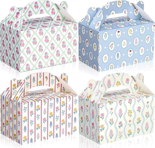 Novabright 24 Pcs Pastel Garden Floral Gift Boxes Tea Party Favor Gable Boxes with Handle Paper Candy Goodie Treat Bags fo...