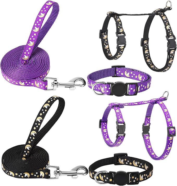 Guiqulai 2 Pack Cat Harness and Leash with Collar Set, Escape Proof Cat Harness Adjustable Kitten Harness Glow in The Dark...