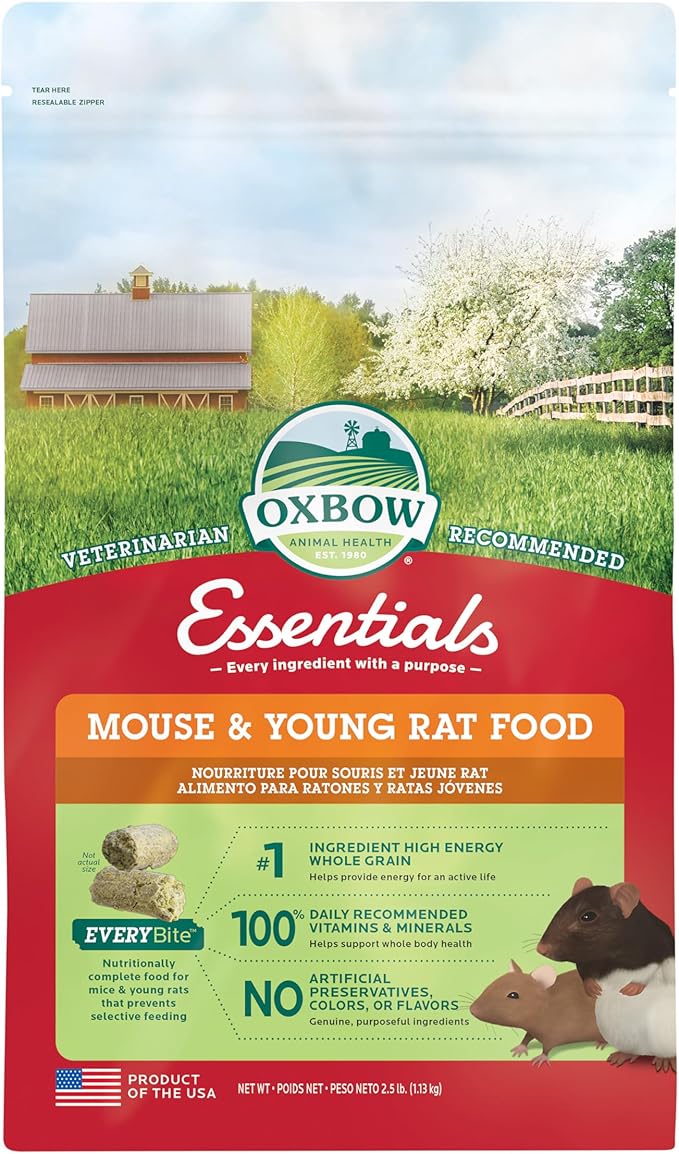 Oxbow Essentials Mouse & Young Rat Food, Pet Food for Rats & Mice, All-Natural Vitamin & Mineral Rich Formula, Veterinaria...