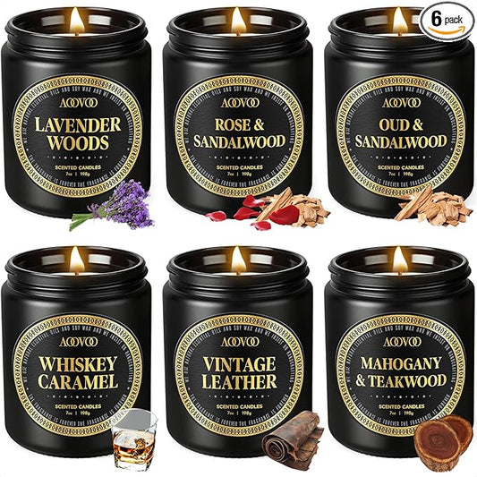 AOOVOO Scented Candles Gift Set - 6 Pack Men Candles for Home Scented, 42 oz Soy Candle for Men, 300 Hour Long Lasting Can...