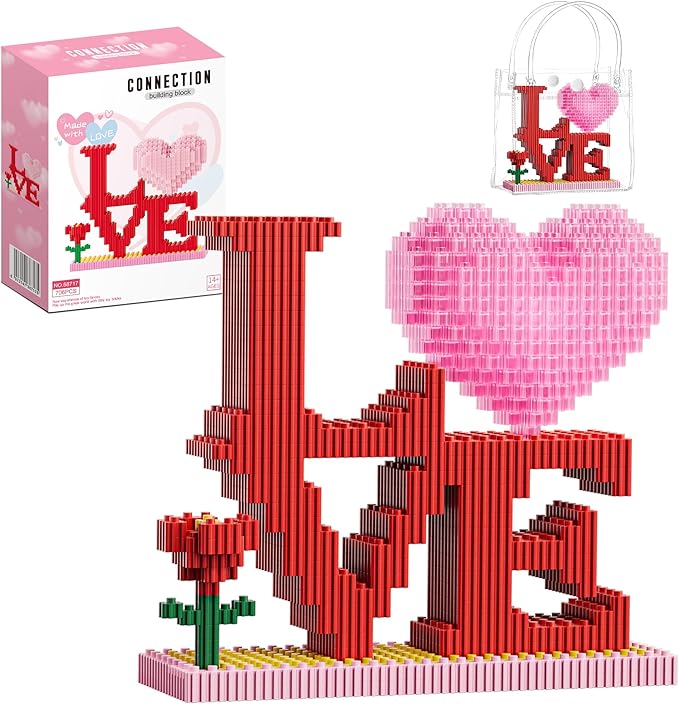 Romantic Love Shaped Building Set, Heart Ornament Building Toy Kit, Flowers Micro Building Blocks - Valentine's Day Gifts ...