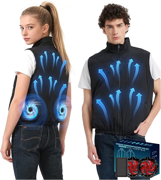 Lvkakmox Cooling Vest Jacket with 2 Fans - Men and Women 21V Air Conditioner Vests, With 20000mAh Battery
