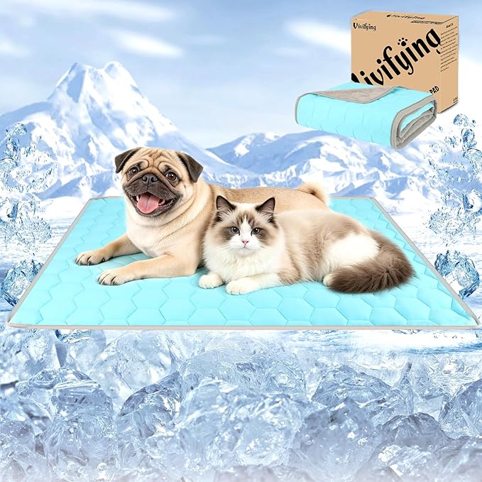 Vivifying Cooling Blanket for Dogs, Reversible Ice Silk Dog Cooling Mat with Soft Plush Backing, Summer Pet Blanket Throw ...