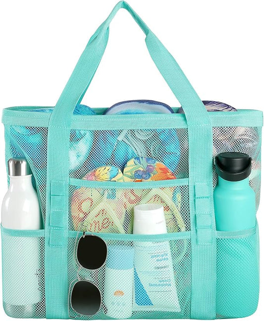 Ymomode Beach Bag - Mesh Beach Bag Large 8 Pockets, Beach Tote Bag Beach Essentials for Vacation Must Haves