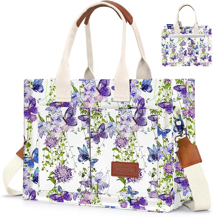 Canvas Tote Bag for Women with Pockets Crossbody Bag Tote Shoulder Handbags Casual Work Bags Everything Tote Bag