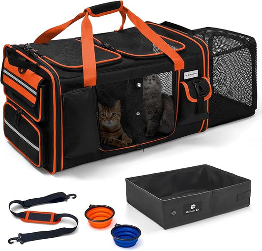 Expandable Extra Large Cat Carrier for 2 Cats with Litter Box for Kitten, Large Cat Small Dog Pet - Collapsible Double Cat...