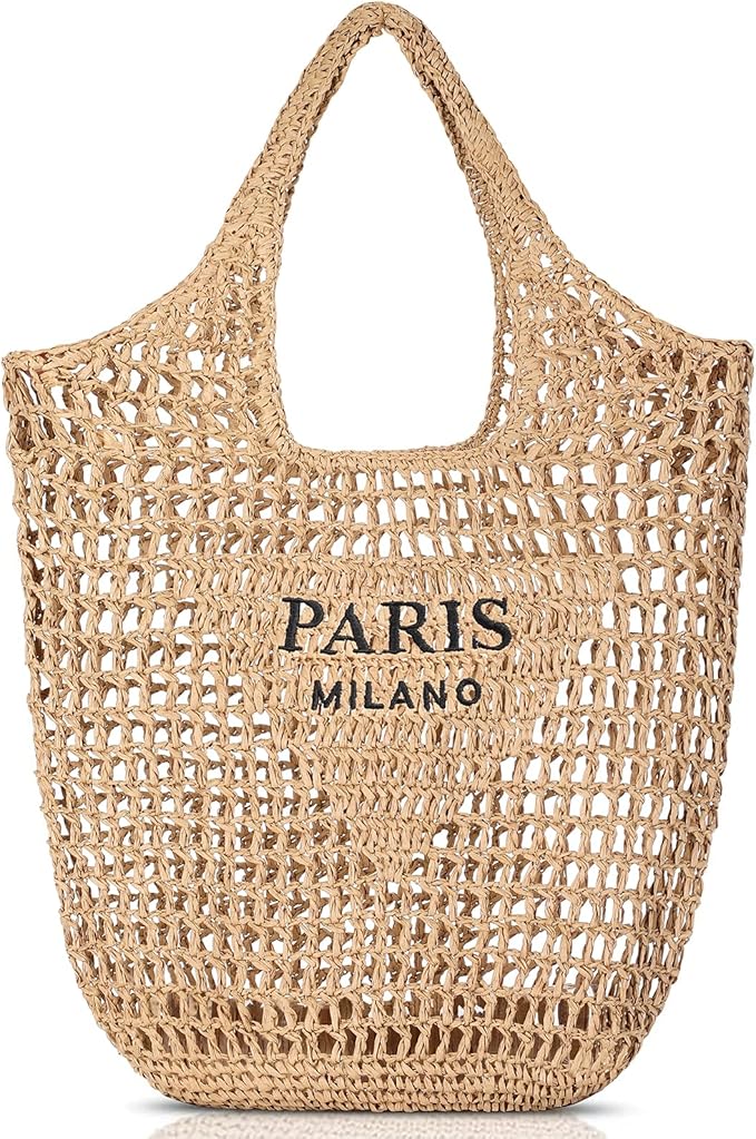 Pleneal Beach Bags for Women - Women Beach Tote Bag, Summer Mesh Hollow Straw Tote Bag for Holiday Market