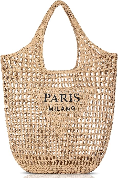 Pleneal Beach Bags for Women - Women Beach Tote Bag, Summer Mesh Hollow Straw Tote Bag for Holiday Market