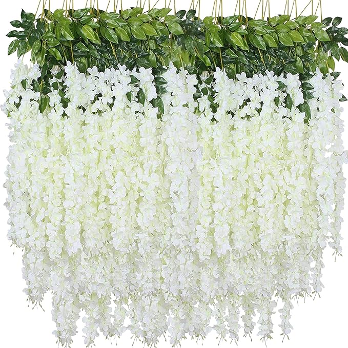 WONICE Artificial Wisteria Hanging Flowers Fake Wisteria Flower Garland Silk Vines Rattan Decor for Home Wedding Arch Wall...