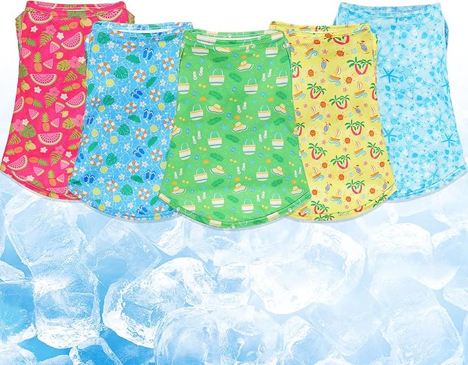 Dansydaisy 5 Pack Dog Cooling Shirts Quick Dry Vest Mesh Breathable Instant Cooling Dog Vest Lightweight Summer Beach Hawa...