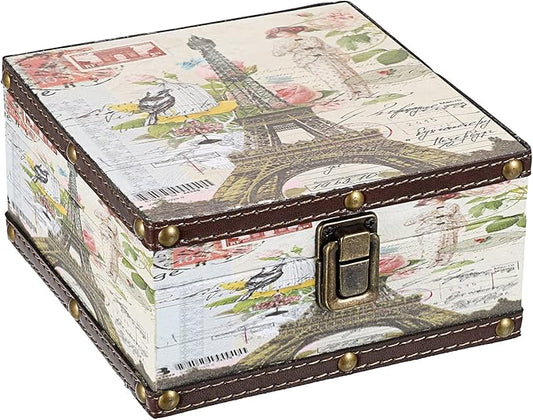 Hipiwe Vintage Wooden + PU Leather Decorative Trinket Jewelry Box Memento Case Keepsake Box Gifts For Girls Boys Home Deco...