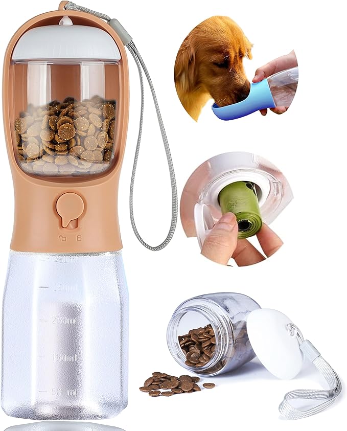 AVELORA Dog Water Bottle with Food Container, Portable Pet Dog Water Dispenser for Outdoor Walking,Hiking,Travel,Puppy Ess...