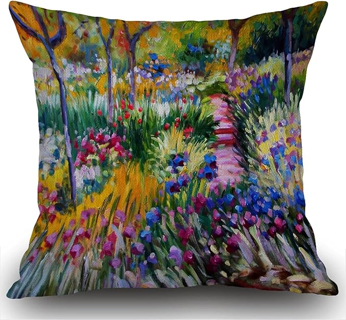 Swono Monet Painting Cotton Linen Throw Pillow Case Home Decorative Cushion Cover for Sofa Couch Bedding 18x18 Inches