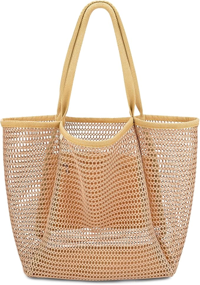 Iioscre Beach Bag for Women, Causal Hobo Pool Bags with Zipper Inner Pocket, Foldable Swim Tote Bag for Vacation Essentials