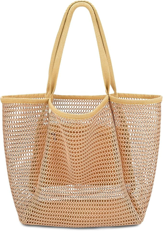 Iioscre Beach Bag for Women, Causal Hobo Pool Bags with Zipper Inner Pocket, Foldable Swim Tote Bag for Vacation Essentials