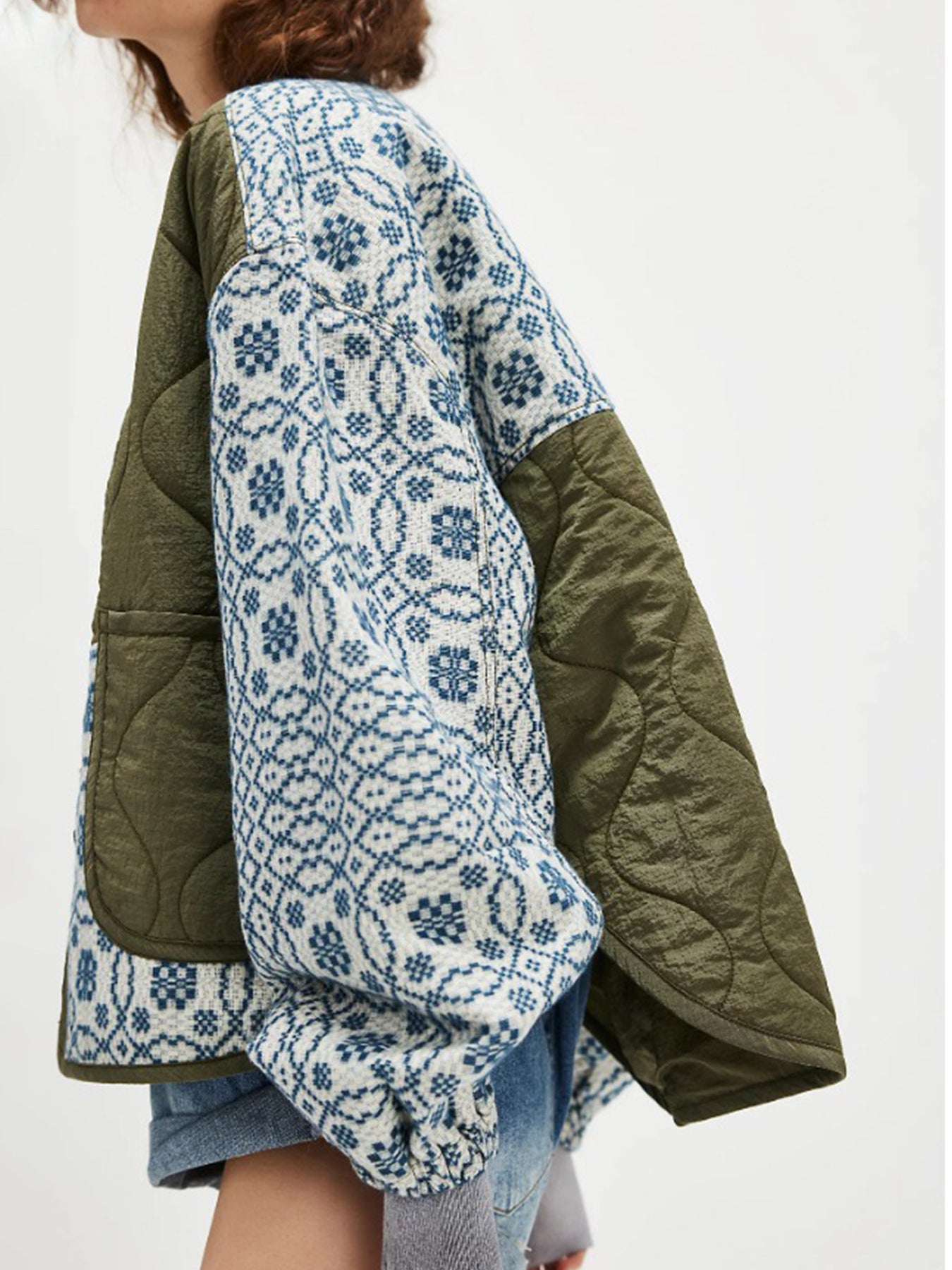 New Women's Warm Quilted Printed Patchwork Button Lightweight Cotton Coat, Slim Fit, Suitable For Autumn And Winter.
