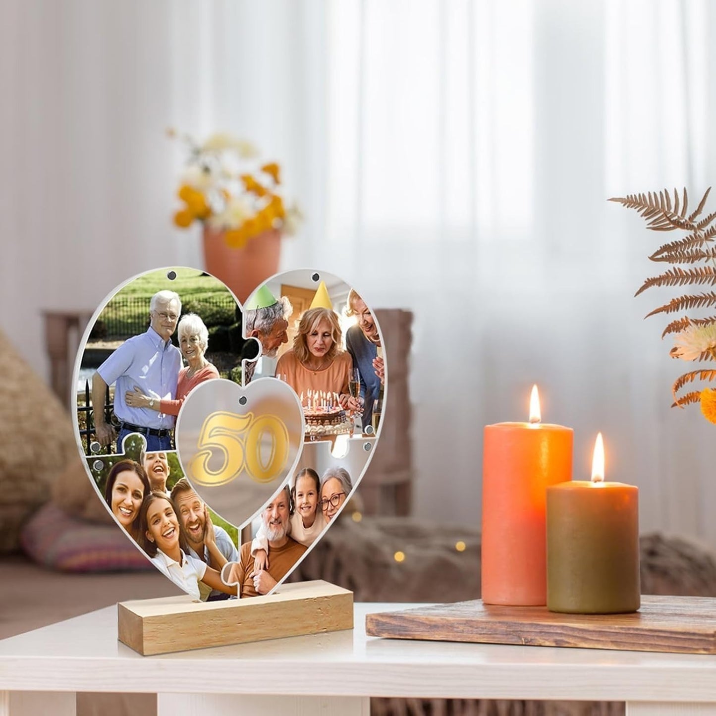 Heart-Shaped Acrylic Photo Frame—Golden Wedding Anniversary Gifts, 50th Anniversary Wedding Gifts, Anniversary Photo Gifts For Grandma, Grandpa, Mom, And Dad—Golden Wedding Anniversary, Birthday