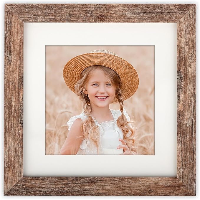 ORIVAN 6x6 Square Picture Frame Display Picture 4x4 with Mat or 6x6 without Mat Distressed Brown Wood Grain Photo Frame fo...