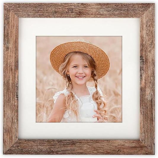 ORIVAN 6x6 Square Picture Frame Display Picture 4x4 with Mat or 6x6 without Mat Distressed Brown Wood Grain Photo Frame fo...