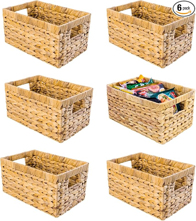 M4DECOR Set of 6 Wicker Storage Basket, Water Hyacinth Storage Baskets, Wicker Storage Baskets for Shelves, Wicker Baskets...
