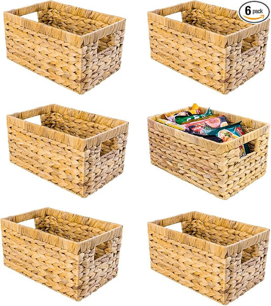 M4DECOR Set of 6 Wicker Storage Basket, Water Hyacinth Storage Baskets, Wicker Storage Baskets for Shelves, Wicker Baskets...