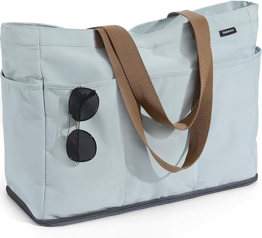 GAGAKU XL Beach Bag with Zipper & Cooler Compartment, Sand-Proof Foldable Large Tote Bag for Cruise, Travel, Family, Women