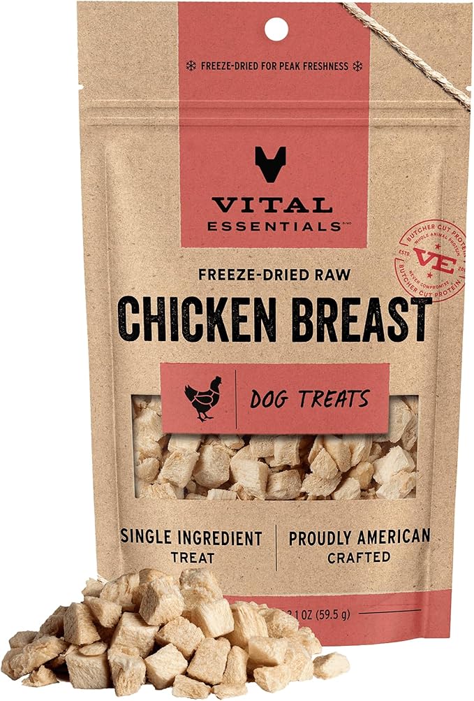 Vital Essentials Freeze Dried Dog Treats | Chicken Breast, Single Ingredient | Premium Quality | Grain Free Training Treat...