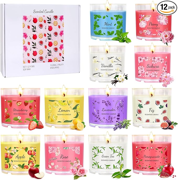Scented Candles for Home, 12 Pack Candle Set for Women, Small Soy Candles Bulk, Mothers Day Gifts from Daughter - Mini Can...