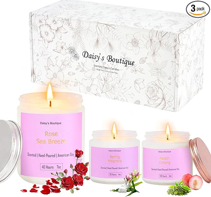3 Pack Scented Candles for Home Aromatherapy Candle Gift Set Soy Wax Long Lasting Gift Birthday Mother's Thanksgiving Day ...