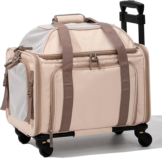 FUKUMARU Cat Carrier with Wheels, 18x11x11 Expandable Soft Cat Travel Carrier, Airline Approved Dog Carrier, Sturdy Rollin...