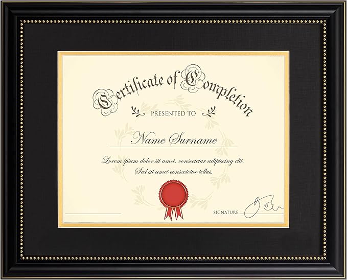 eletecpro 11×14 Diploma Frame for 8.5×11 Degree, Solid Wood with Real Glass, Black & Gold Mat, Wall or Tabletop Display, O...
