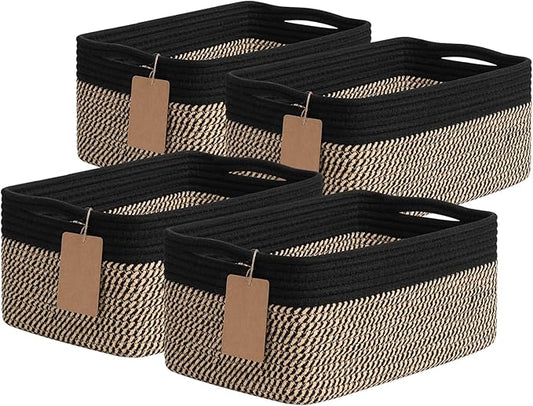 Goodpick 4 Pack Storage Baskets for Shelves, Rectangle Wicker Storage Bins for Baby Shower Toys, Decorative Organizer Shel...
