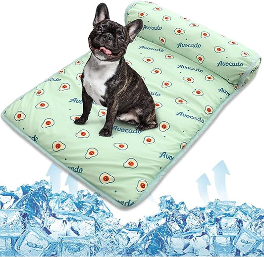 PUMYPOREITY Cooling Dog Bed, Pet Cooling Mat with Pillow, Ice Silk Cooling Dog Blanket, Self Cooling Pad for Cat,Dog, Wash...