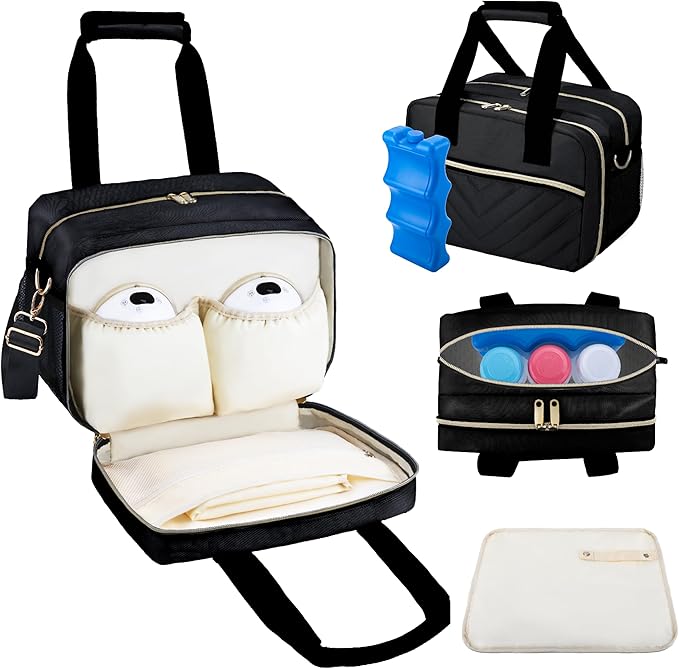 Breastmilk Cooler Bag with Ice Pack, Wearable Breast Pump Storage Bag, Insulated Bottle Travel Bag Compatible with Momcoz...