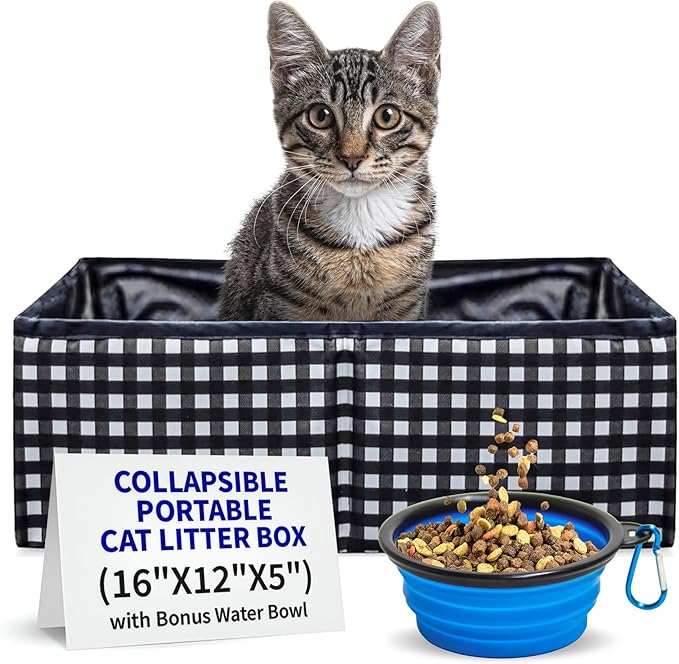 Pet Fit For Life - Vibrant Collapsible Travel Cat Litter Box - Portable, Foldable, Compact Design with Bonus Water Bowl - ...