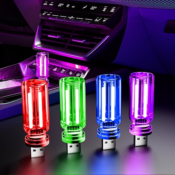 UBAPEV 4 PCS USB Night Light, Touch Dimmable Mini USB LED Car Interior Ambient Lights, Portable Plug-in Glass Bottle Night...