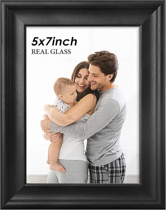 PEALSN 5x7 Picture Frame with Real Glass Front and Black Backboard, Wall Gallery Photo Frames for Wall Mounting or Tableto...