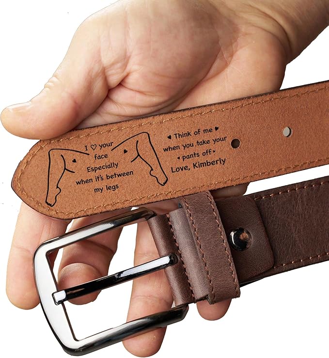 Awesometik - I Love Your Face Leather Belt - Custom Engraved Full Grain Leather Belt - Gift for Boyfriend or Husband