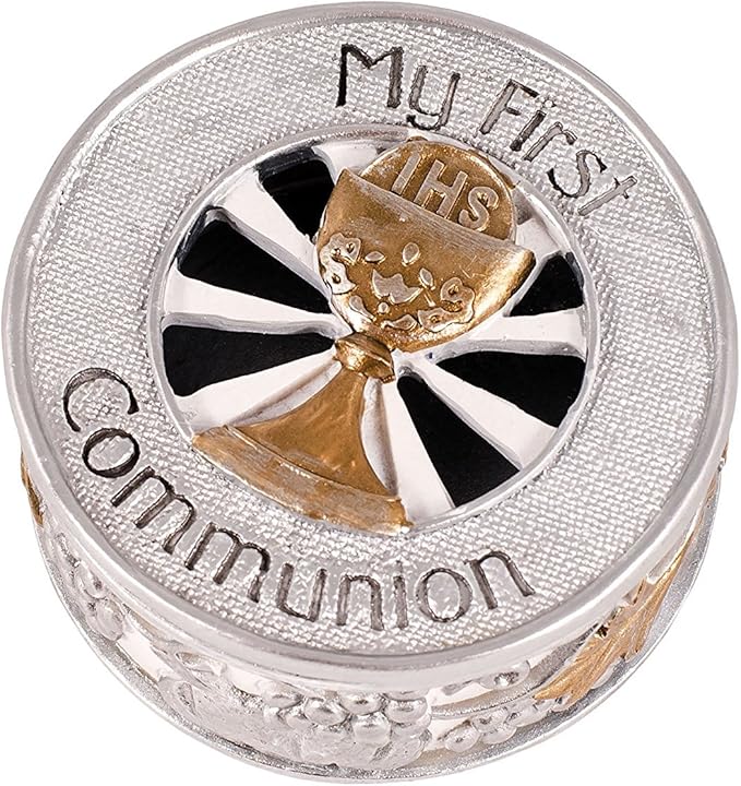 Joseph's Studio by Roman, Communion Collection, 1.5"H SILVER/GOLD KEEPSAKE BOX, Home Décor, Devout Gift, Prayerful Inspira...